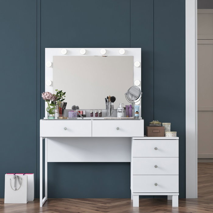 Hanah Home Mesa de Maquillaje Blanca con 10 Focos